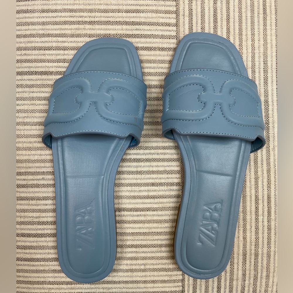 Zara Raised Detail Slides/ Sandals - Blue - Sz 37/6.5